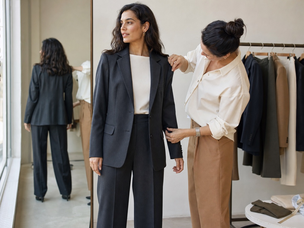 Alfaiate ajusta o ombro e a manga de um blazer para melhorar o caimento