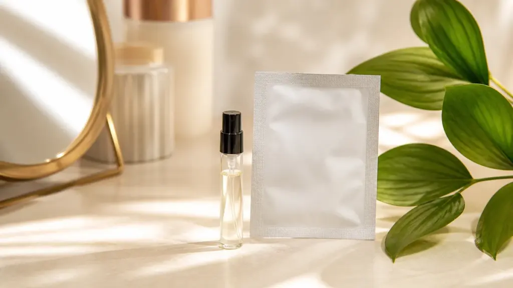 Amostras genéricas de perfume e cuidado pessoal em composição editorial